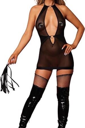 Women's Black Fetish Garter Slip & Flogger, O/S