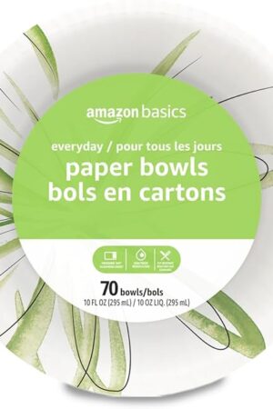 Amazon Basics Everyday Paper Bowls, 10 Oz, Disposable, 70 Count, White