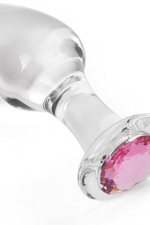 Crystal Glass Anal Plug with Luxury Jewelry Butt Plug Fetish Anus Stimulation Unisex Adult Anal Sex Toy (Pink, M)