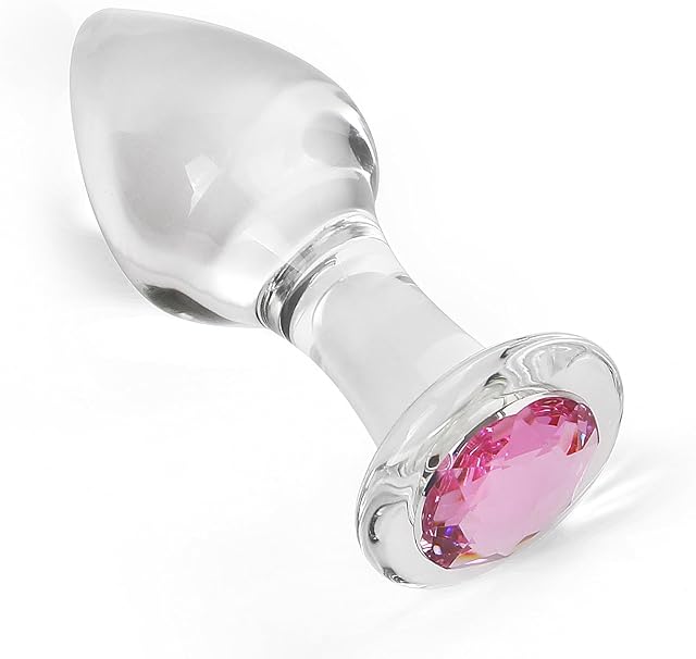 Crystal Glass Anal Plug with Luxury Jewelry Butt Plug Fetish Anus Stimulation Unisex Adult Anal Sex Toy (Pink, M)