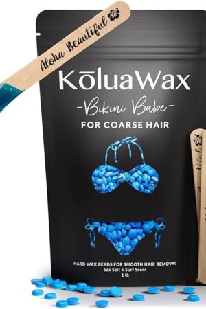 KoluaWax Hard Wax Beads for Hair Removal ? Coarse Hair Formula ? Face, Brazilian, Underarms, Back Chest, Bikini Waxing ? Sea Salt & Surf, 1lb Refill for Wax Warmers & 10 Large Applicator Sticks