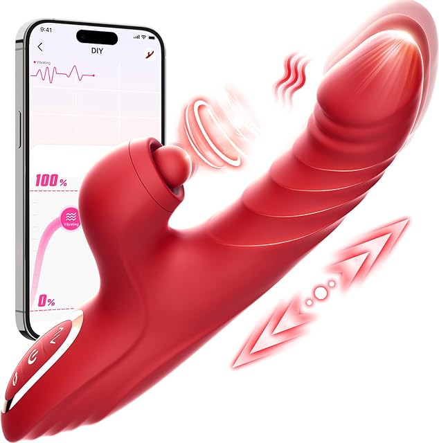 Vibrator Thrusting Dildo for Women Toendi G Spot Rose Toy Clitoral Stimulator Sex Toys Dildos Vibrator with 10 Vibration 7 Thrust Mode with Licking, Rabbit Vibrators Adult Sex Toy for Women and Couple