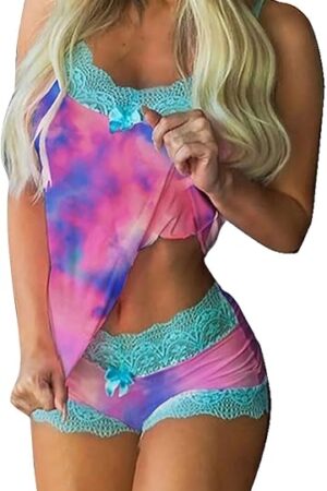 Womens Sexy Pajamas Set Lace Splicing Cami Vest Underwear Outfit Teddy Lingeries Tank Tops Camisole Shorts Suit