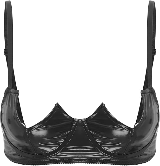 Women Patent Leather Sexy Half Cup Bra Open Nipple Lingerie Bra Top Underwired Brassiere