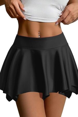 Women Mini Skirt Flowy Pleated Skirt Ruffles Beach Short Skirt S-XXL(Very Short)