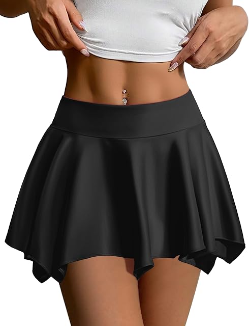 Women Mini Skirt Flowy Pleated Skirt Ruffles Beach Short Skirt S-XXL(Very Short)