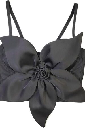 Women's Party Crop Top 3D Flower Bustier Going Out Nightclub Party Y2K Sleeveless Spaghetti Strap Cami Tops