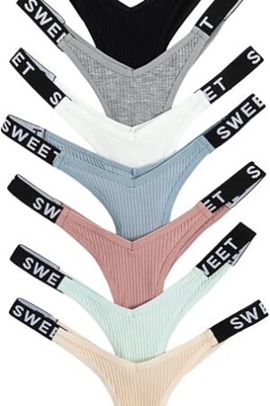 Women's 7Pcs G String Thongs Cheeky Low Rise Letter Print Tape Underwear Pack Panties Briefs