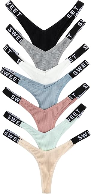 Women's 7Pcs G String Thongs Cheeky Low Rise Letter Print Tape Underwear Pack Panties Briefs
