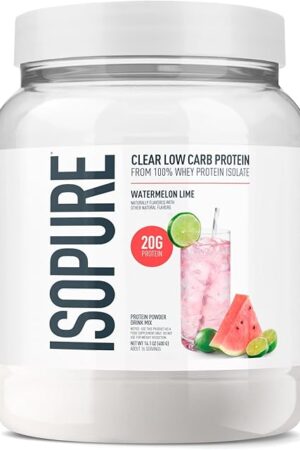 Isopure Clear Whey Isolate Protein Powder, Lactose Free, Gluten Free, Naturally Flavored, Watermelon Lime, 20g Protein Per Serving, 14.1 Oz, 16 Servings (Packaging May Vary)