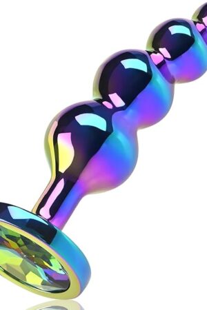 FST Aluminum Anal Beads, Colorful Graduated Anal Plug with Jeweled Base Sturdy Curved Butt Plug G-spot Dildo Adult Sex Toys for Men Women (L)