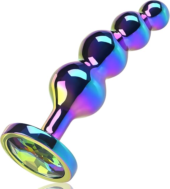 FST Aluminum Anal Beads, Colorful Graduated Anal Plug with Jeweled Base Sturdy Curved Butt Plug G-spot Dildo Adult Sex Toys for Men Women (L)