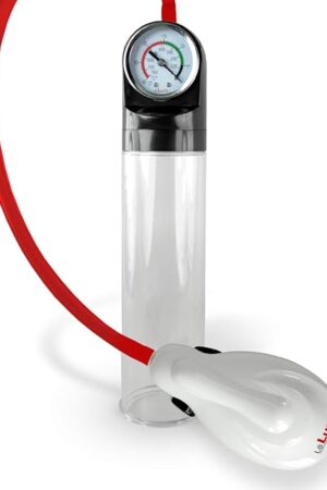 LeLuv E-Grip White Electric Handle Penis Pump Master Gauge Cylinder and Premium Red Hose