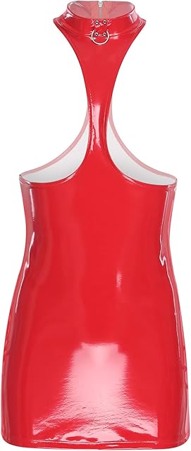 Women's Sexy Latex Bodycon Mini Dress Cupless Hollow Out Open Butt Rave Nightclub Party Dress
