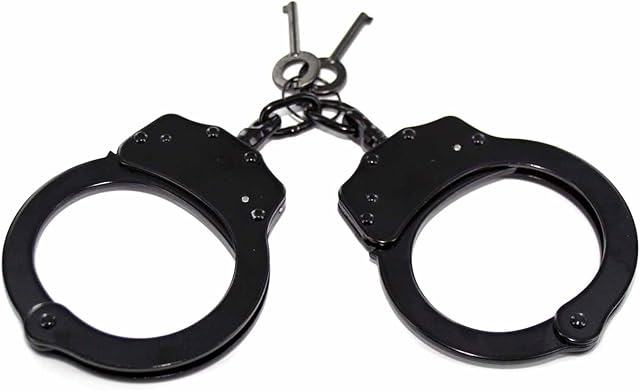 Double Locking Steel Hand Cuffs Police Handcuffs - Black