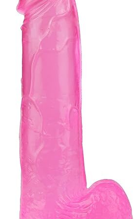 Get Lucky 9 Inch Jelly Dong, Realistic Dildo Strap-on Harness Compatible, Huge Thick Lifelike Penis Strong Suction Cup for Hands-Free Play, G Spot Anal Vagina Stimulation, Sex Toy for Adults (Pink)