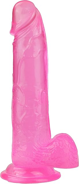 Get Lucky 9 Inch Jelly Dong, Realistic Dildo Strap-on Harness Compatible, Huge Thick Lifelike Penis Strong Suction Cup for Hands-Free Play, G Spot Anal Vagina Stimulation, Sex Toy for Adults (Pink)