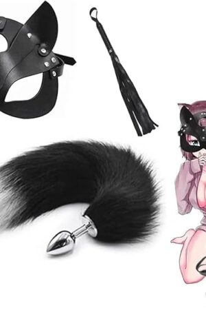 Fox Mask Plush Tail Anal Plug Metal Anus Bead Butt lash Half Cat Mask Party Sexy Adult Whip Stimulator Sex Toys for Women's Leather Costume Cosplay Fetish Restrain