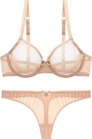 Women's See Through Sheer Mesh Unlined Underwire Everyday Bra and Panties
