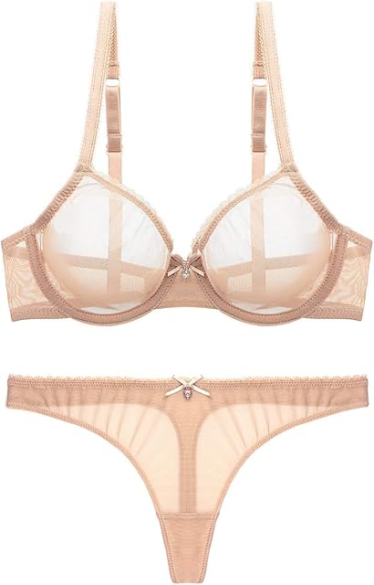 Women's See Through Sheer Mesh Unlined Underwire Everyday Bra and Panties