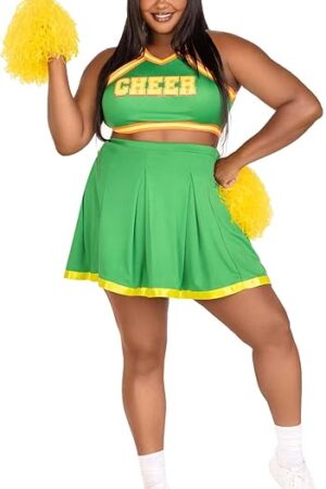 Women's 3 Pc Cheerleader Cutie With Crop Top, Skirt, Pom Poms