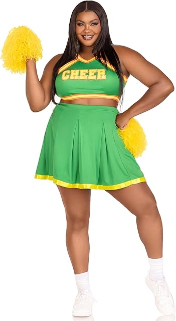 Women's 3 Pc Cheerleader Cutie With Crop Top, Skirt, Pom Poms