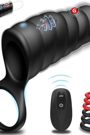 Vibrating Penis Sleeve Cock Ring - Enhancing Hardness & Long Lasting of Erections Sex Toys for Men, Male Vibrator with Remote Control 10 Stimulating Modes, Adult Sex Toys for Men or Couple