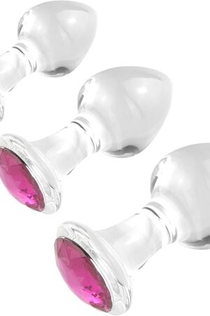 3 PCS Crystal Anal Plug Bum Plugs Jewelry Anal Trainer Toys Glass Massage Butt Plug Set Large Medium Small Anal Stimulation Sex Toy for Unisex Masturbation Women Men Couples Adult Games