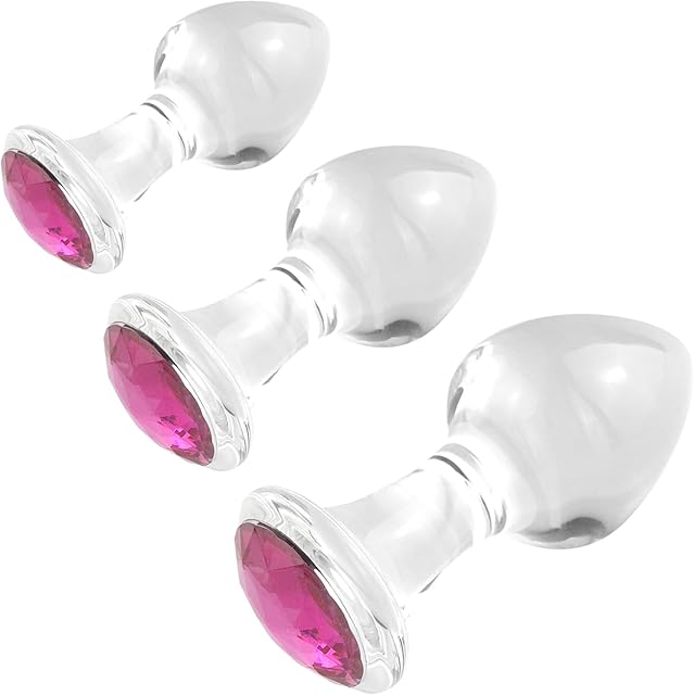 3 PCS Crystal Anal Plug Bum Plugs Jewelry Anal Trainer Toys Glass Massage Butt Plug Set Large Medium Small Anal Stimulation Sex Toy for Unisex Masturbation Women Men Couples Adult Games