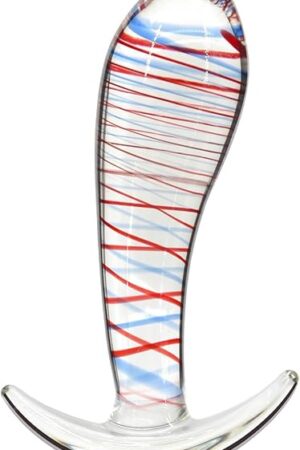 Glass Anal Plug Butt Plug Dilator with Curved Based Tapered Anal Prostate Massager Sex Toy with Long Stem & Stripe Decoration for Men Women Masturbation
