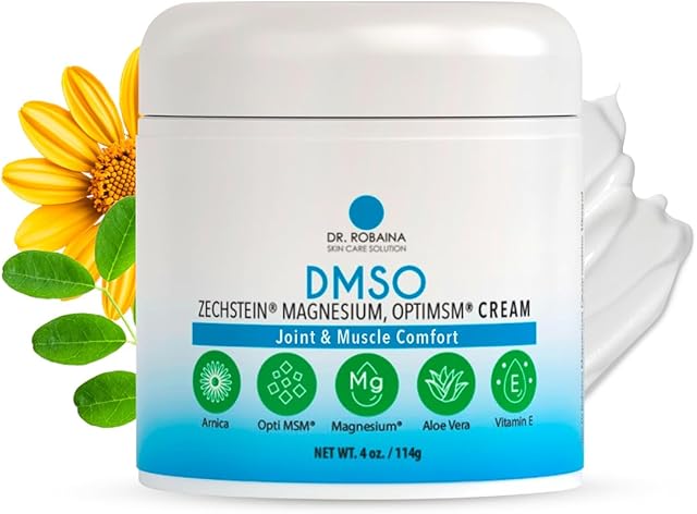Dr Robaina DMSO Cream - 999% Pure Pharmaceutical Grade | Skin Relief Formula with Zechstein Magnesium, Arnica, Aloe Vera, Vitamin E | Muscle & Joint Comfort | 4 oz | Made in USA