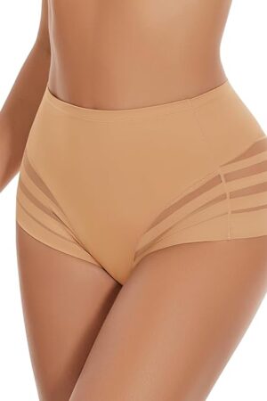 2 Pack Seamless High Waist Underwear Tummy Control Shapewear Stripe Lace Compression Panties Butt Lifter