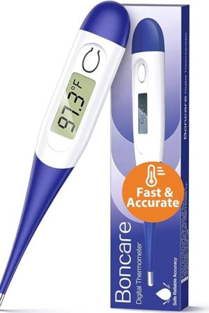 Boncare 10 Seconds Digital Thermometer for Adults and Kids - Accurate & Safe Rectal Thermometer for Baby with Fever Alarm, Oral Thermometer FSA HSA Eligible (Dark Blue)