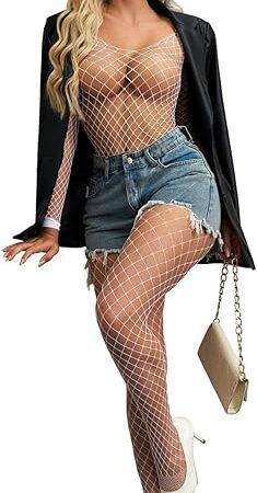 Women's Breathable Bodysuit Shapewear Hollow Mesh Sexy Lingerie Fishnet Tight Half-Sleeves Jumpsuit