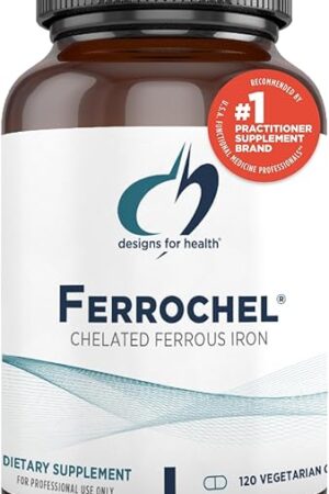 Designs for Health Ferrochel Chelated Iron - Highly-Absorbable Iron Supplement for Women & Men as Ferrous Bisglycinate Chelate - Iron Pills Safe for Pregnant Women & Teens (120 Vegan Iron Capsules)
