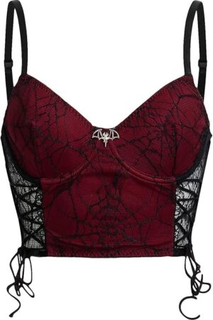 Women's Sexy Goth Lace Trim Mesh Bra Spaghetti Strap Longline Bralette Bras