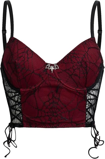 Women's Sexy Goth Lace Trim Mesh Bra Spaghetti Strap Longline Bralette Bras