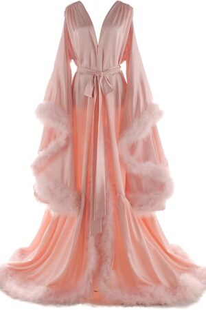 Women's Feather Bridal Robe Old Hollywood Silk Robe Maternity Robe for Photoshoot Bathrobe Sexy Lingerie for Women