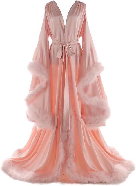 Women's Feather Bridal Robe Old Hollywood Silk Robe Maternity Robe for Photoshoot Bathrobe Sexy Lingerie for Women