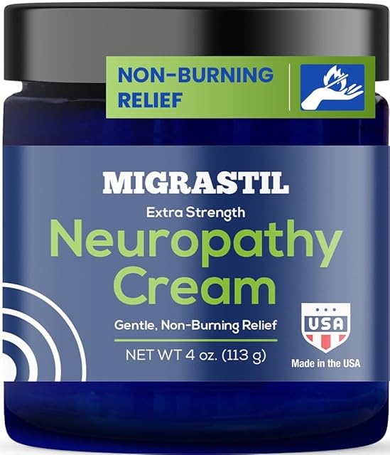 Basic Vigor Migrastil Neuropathy Relief Cream Extra Strength for Feet, Legs, and Hands Made in The USA Vegan and Cruelty-Free, Non-Greasy, Gentle, Non-Burning with Cooling Effect (4 oz)