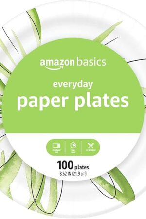 Amazon Basics Everyday Paper Plates, 862 Inch, Disposable, 100 Count