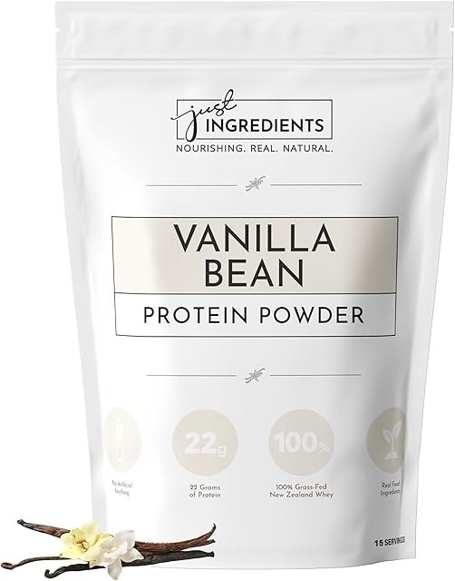 JUST INGREDIENTS Protein Powder | Vanilla Protein Powder Made with 100% Grass Fed, Non Denatured Whey | Four Different Protein Sources from Organic Whole Food Ingredients | 15 Servings | 22g Protein
