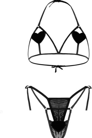 Women Sexy Lingerie Set 2 Piece Exotic Cute Bra and Panties with Adjustable Bow Tie Strappy Naughty Outfits