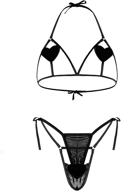 Women Sexy Lingerie Set 2 Piece Exotic Cute Bra and Panties with Adjustable Bow Tie Strappy Naughty Outfits