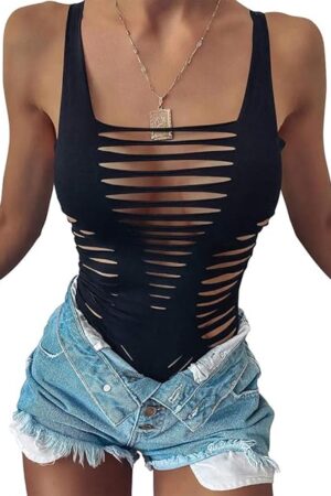 Women's Sexy Summer Cut Out Sleeveless Bodycon Party Bodysuits Clubwear