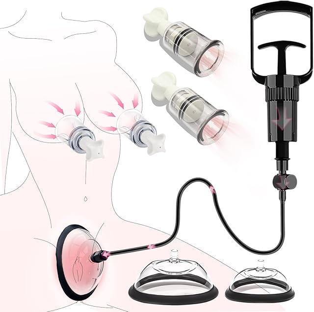 Clitoral Pumps BDSM Erotic Vagina Pumps Upgraded Extended Tube Nipple Suckers Female Erotica Couple Sexual Pleasure Tool, Sucking Nipple Toy with 4 Powerful Suckers, Adult Sex Toy Set