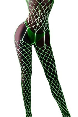 Women's Glow in the Dark Fishnet Lingerie Sexy Mesh Bodystocking One Piece Jumpsuit for Party Club