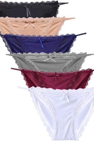Women Sexy Lace Silky String Bikini Panties Multi-Pack Comfort Cheeky Underwear Briefs