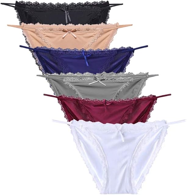 Women Sexy Lace Silky String Bikini Panties Multi-Pack Comfort Cheeky Underwear Briefs