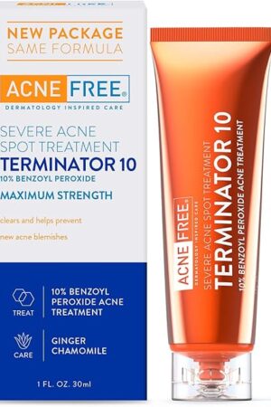AcneFree Terminator 10 Acne Spot Treatment with Benzoyl Peroxide 10% Maximum Strength Acne Cream Treatment, 1 Ounce - Pack Of 1